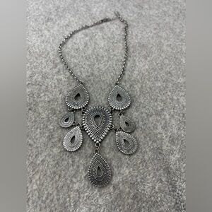 CLAIRE'S Silver Bib STATEMENT NECKLACE Reversible Textured Southwest Boho H219k